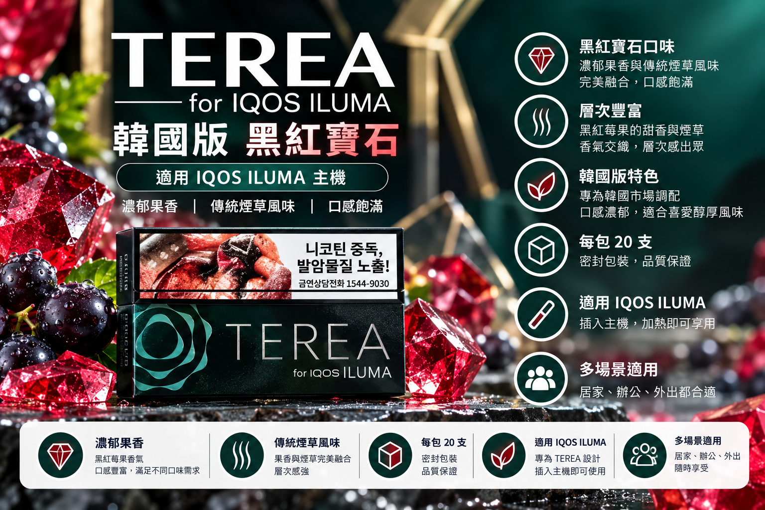 【黑紅寶石 】韓國版 TEREA煙彈 IQOS ILUMA 加熱煙主機專用 整條煙(10包)